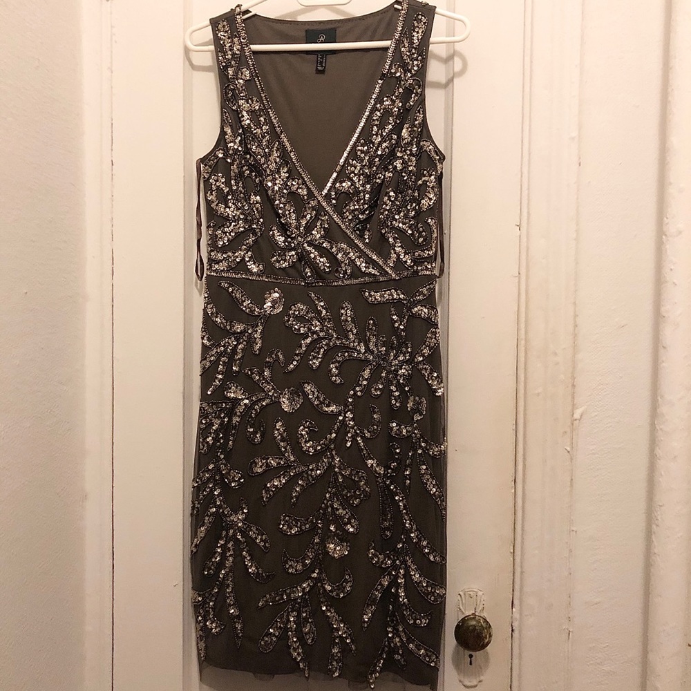 NWOT Adrianna Papell Dark Grey Sequins Dress